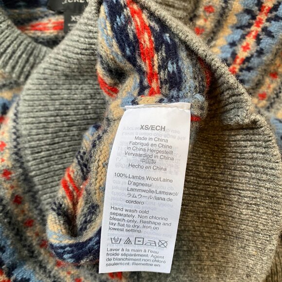 J Crew Sweater Crew Neck Pullover Nordic Fair Isle Knit Gray Printed Lambswool - Picture 3 of 3
